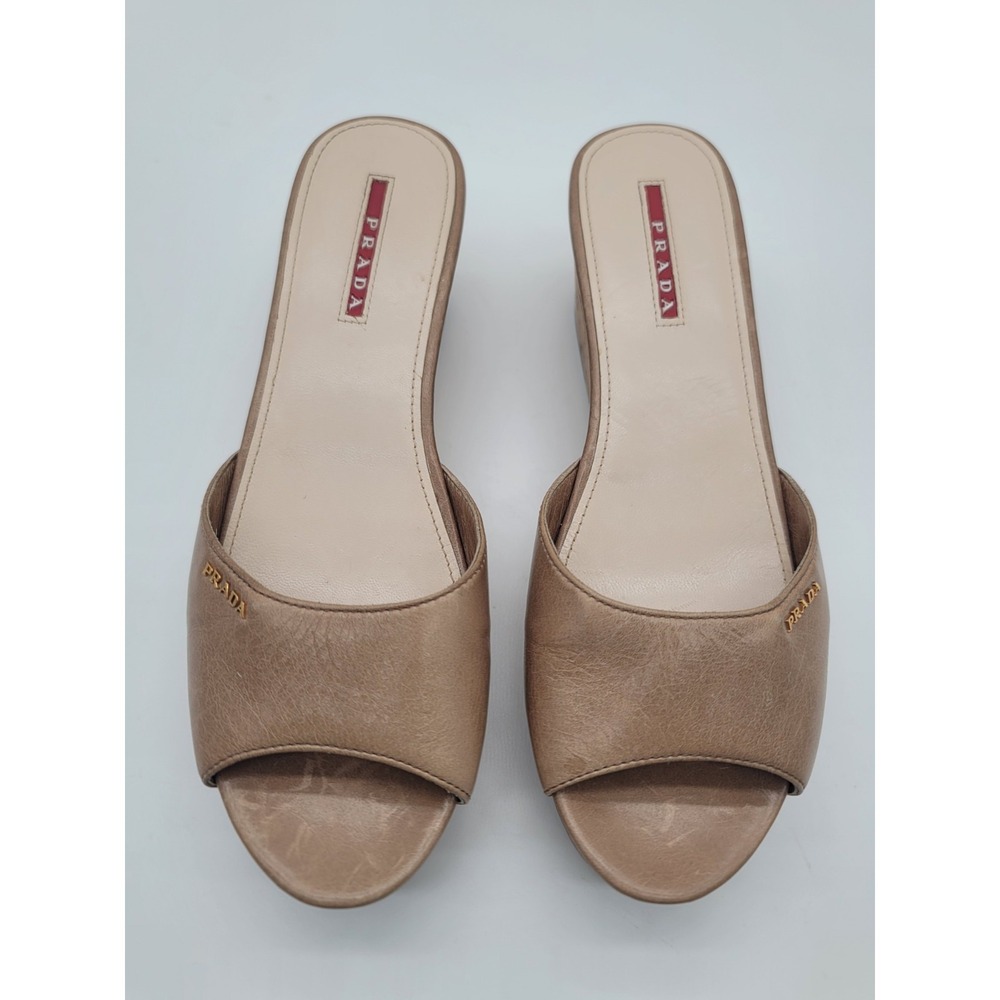 Prada Sport 3XZ142 Cork Wedge Slide Sandals Taupe EU 39.5 - Picture 4 of 13